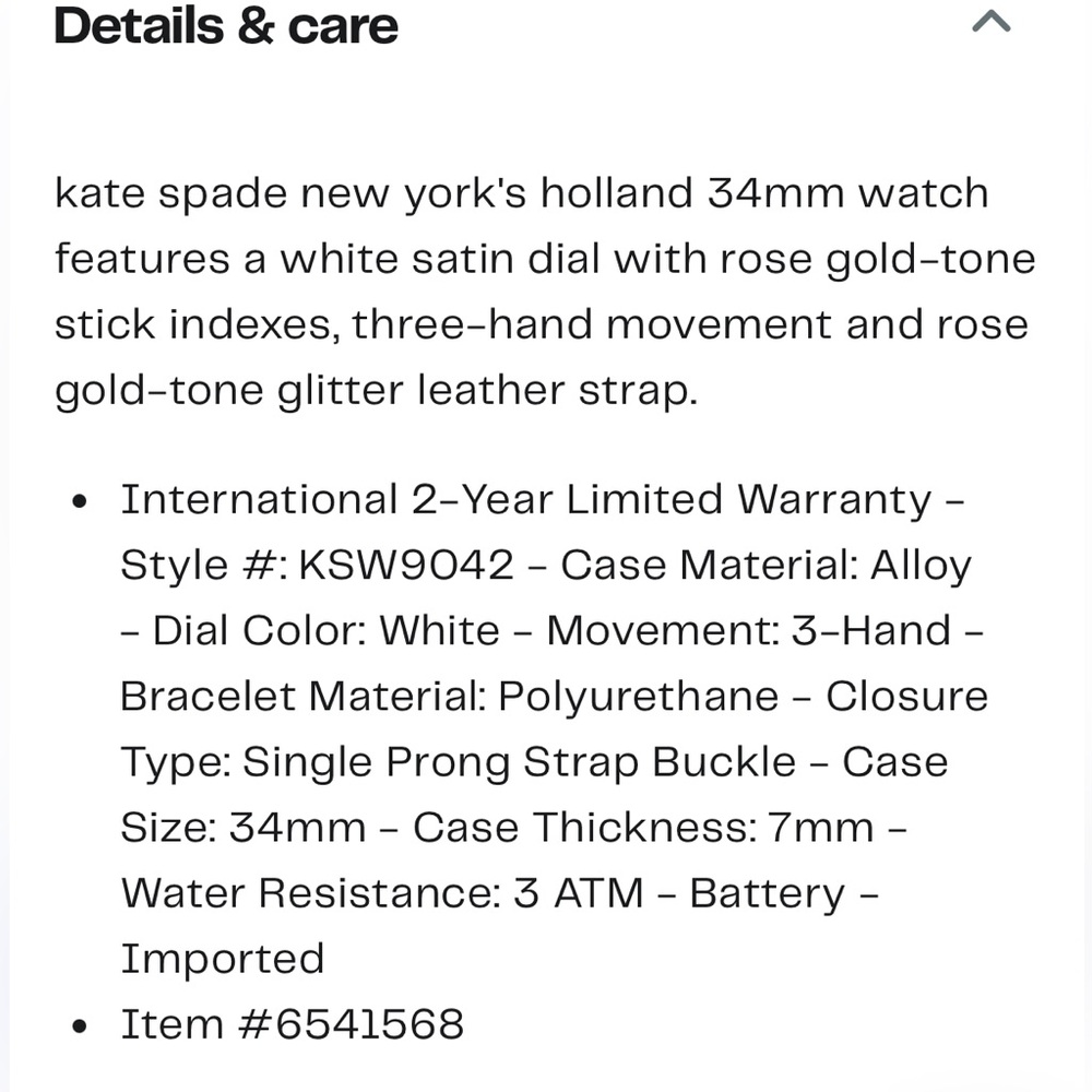 Kate Spade New York Holland Three-Hand Rose Gold-Tone Glitter Leather Watch 34mm - Picture 7 of 8